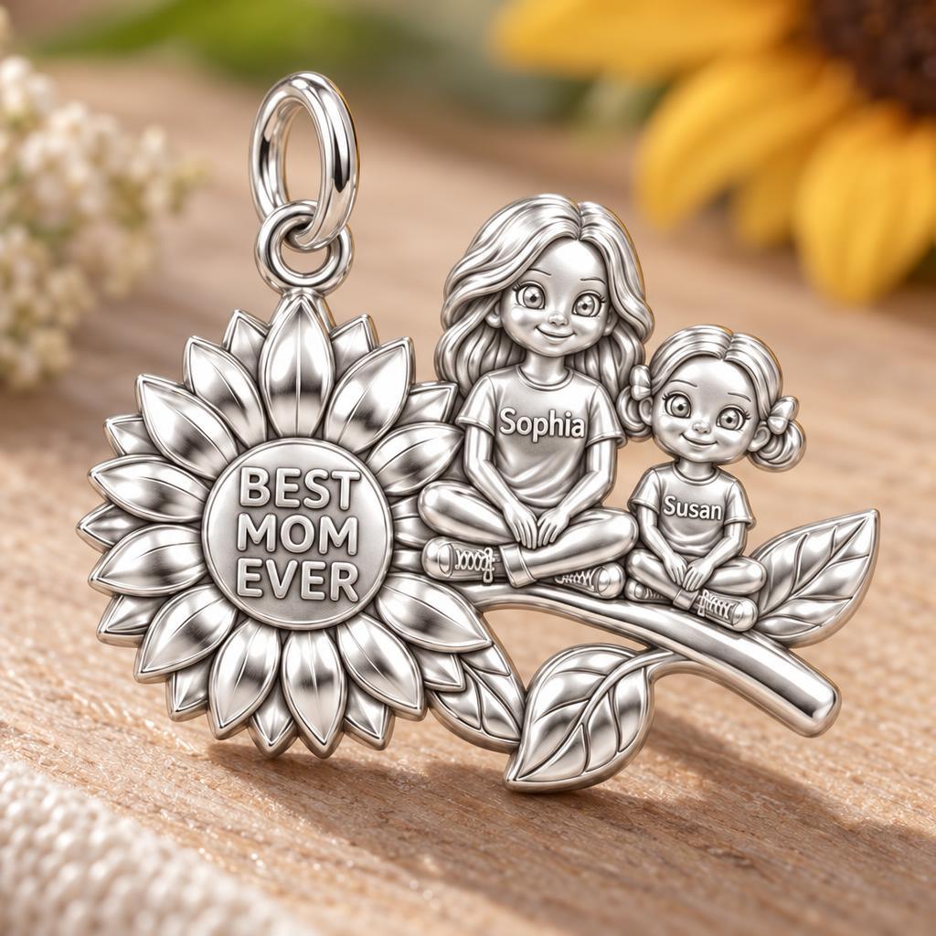 Sunflower Garden Charm Bracelet – Personalized Mom Gift – macro detail of the charm