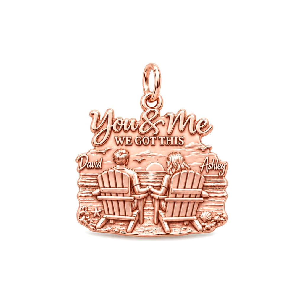 Sunset Beach Couple Charm Bracelet – Personalized Couple Gift – rose gold 3 cm charm, front view