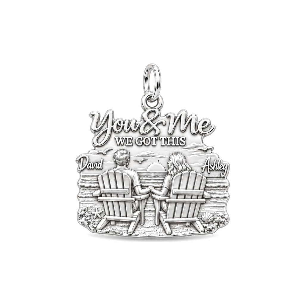 Sunset Beach Couple Charm Bracelet – Personalized Couple Gift – silver plated 3 cm charm, front view