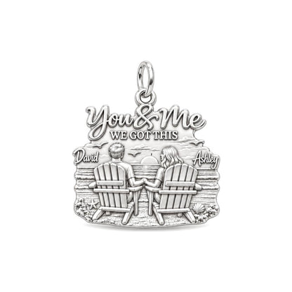 Sunset Beach Couple Charm Bracelet – Personalized Couple Gift – silver plated 3 cm charm, front view