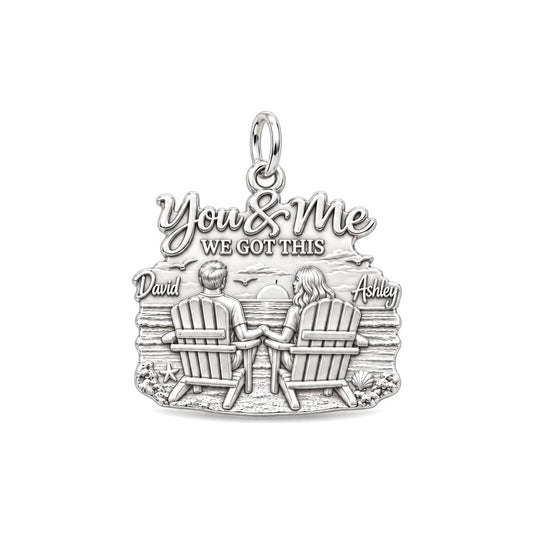 Sunset Beach Couple Charm Bracelet – Personalized Couple Gift – silver plated 3 cm charm, front view