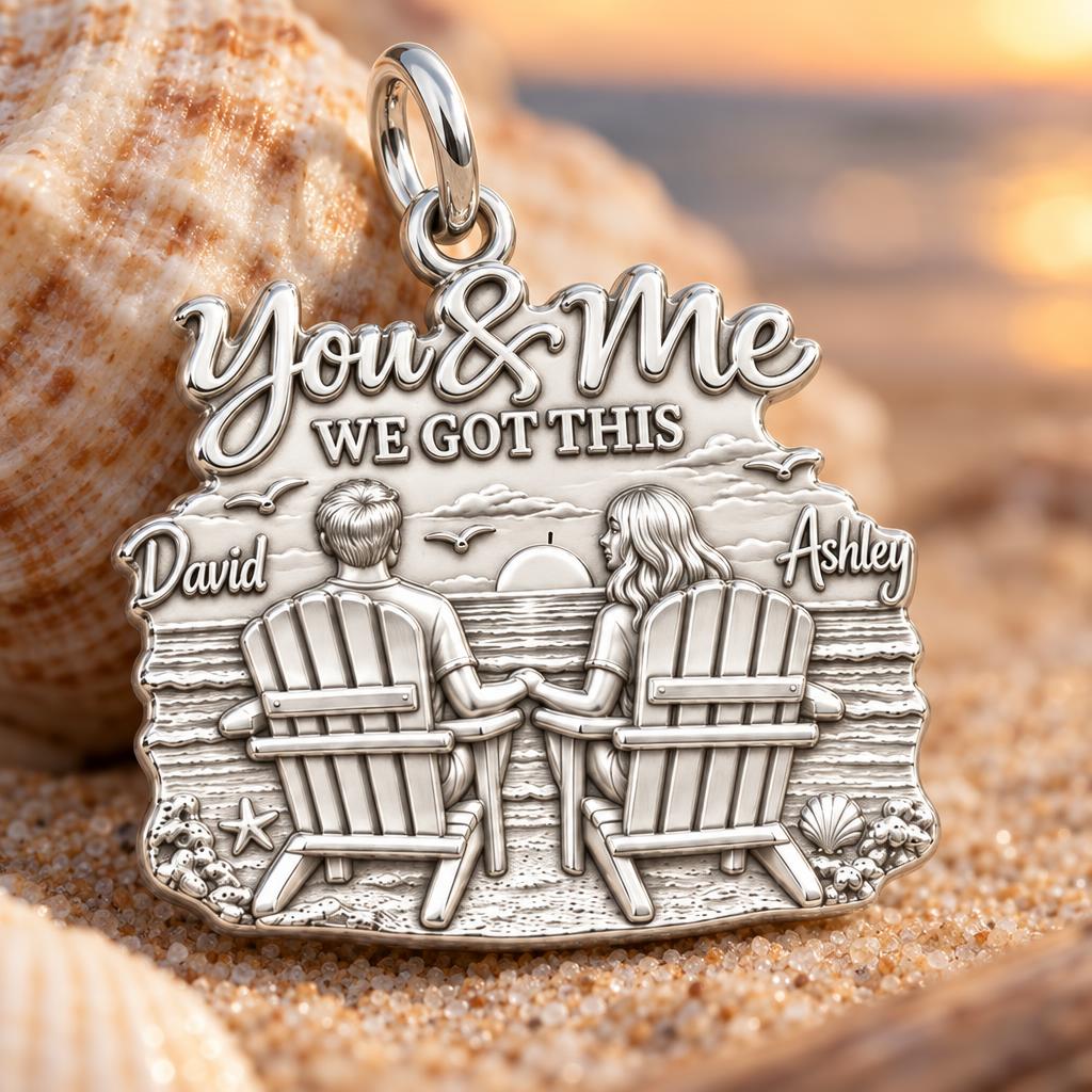 Sunset Beach Couple Charm Bracelet – Personalized Couple Gift – macro detail of the charm