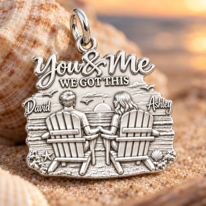 Sunset Beach Couple Charm Bracelet – Personalized Couple Gift – macro detail of the charm