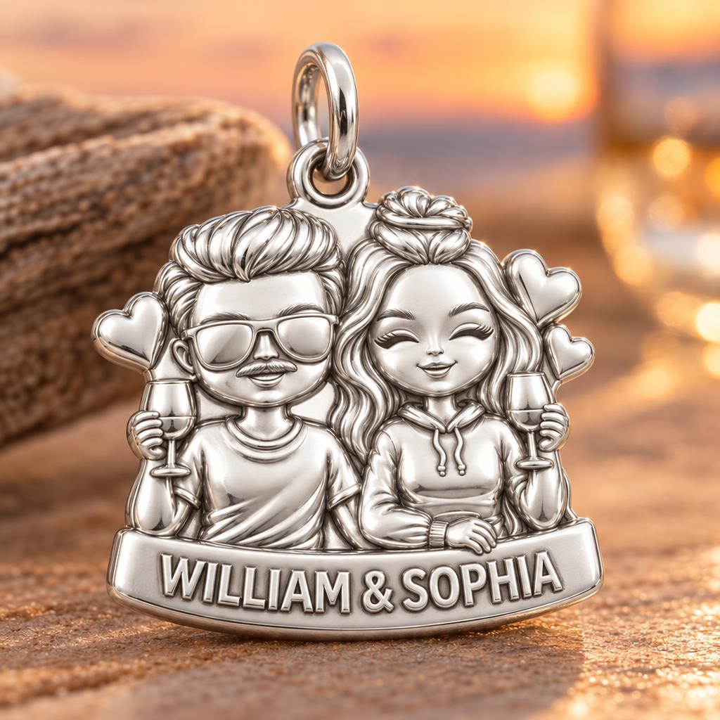Sunset Cheers Couple Charm Bracelet – Personalized Couple Gift – macro detail of the charm