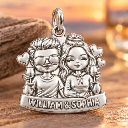 Sunset Cheers Couple Charm Bracelet – Personalized Couple Gift – macro detail of the charm