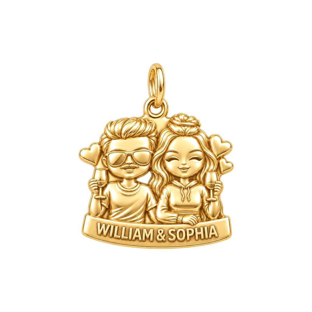 Sunset Cheers Couple Charm Bracelet – Personalized Couple Gift – 18K gold plated 3 cm charm, front view