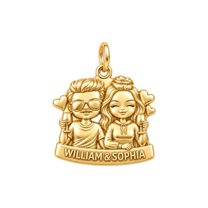 Sunset Cheers Couple Charm Bracelet – Personalized Couple Gift – 18K gold plated 3 cm charm, front view