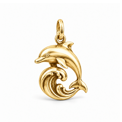 Surfing Dolphin Charm — Gold | charm-topics-remaining-444-2026-09-14 | topic-118