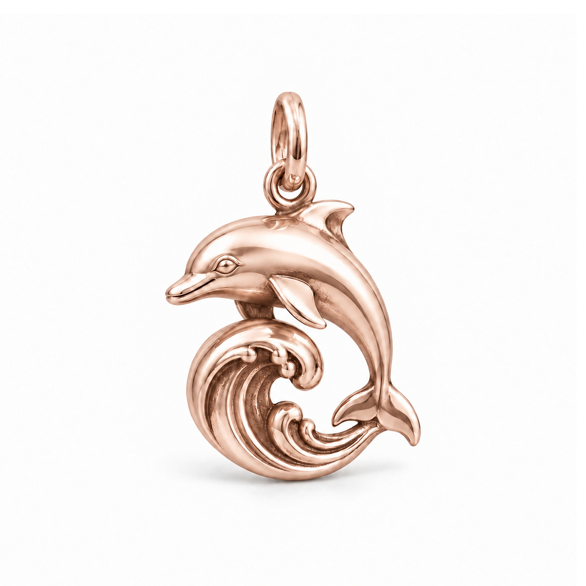 Surfing Dolphin Charm — Rose Gold | charm-topics-remaining-444-2026-09-14 | topic-118