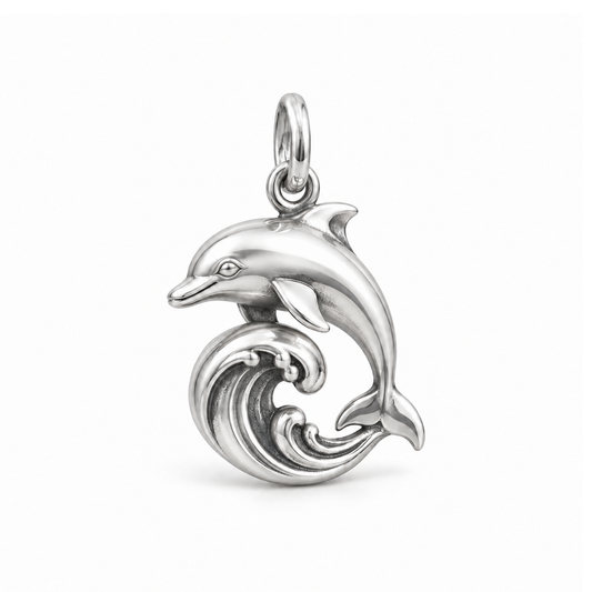 Surfing Dolphin Charm — Silver | charm-topics-remaining-444-2026-09-14 | topic-118