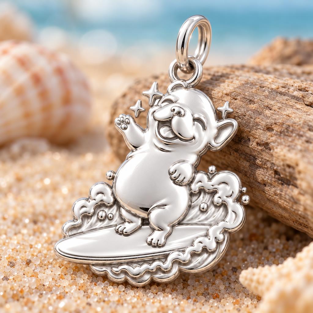 Surfing Frenchie Charm and Polyester Cord Bracelet Set