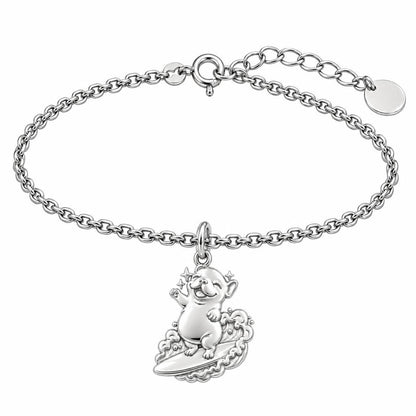 Surfing Frenchie Charm Bracelet Set – silver, front view