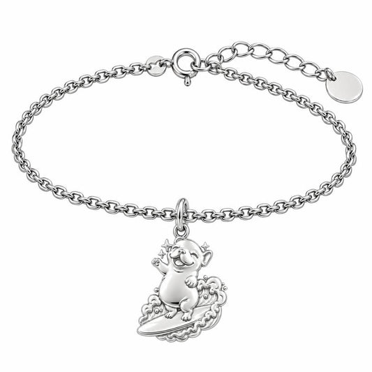 Surfing Frenchie Charm Bracelet Set – silver, front view