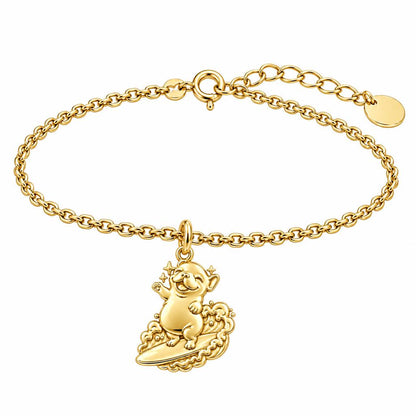 Surfing Frenchie Charm Bracelet Set – 18K gold, front view