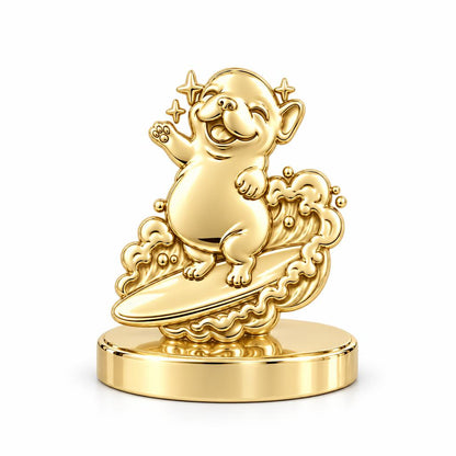 Surfing Frenchie Keepsake Plaque – 18K gold, front view