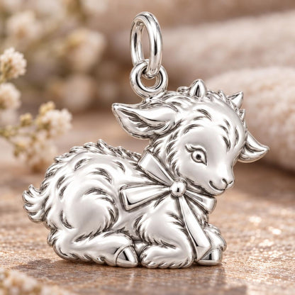 Sweet Baby Goat Charm Bracelet – Personalized Mom Gift – worn on the wrist on a black cord bracelet