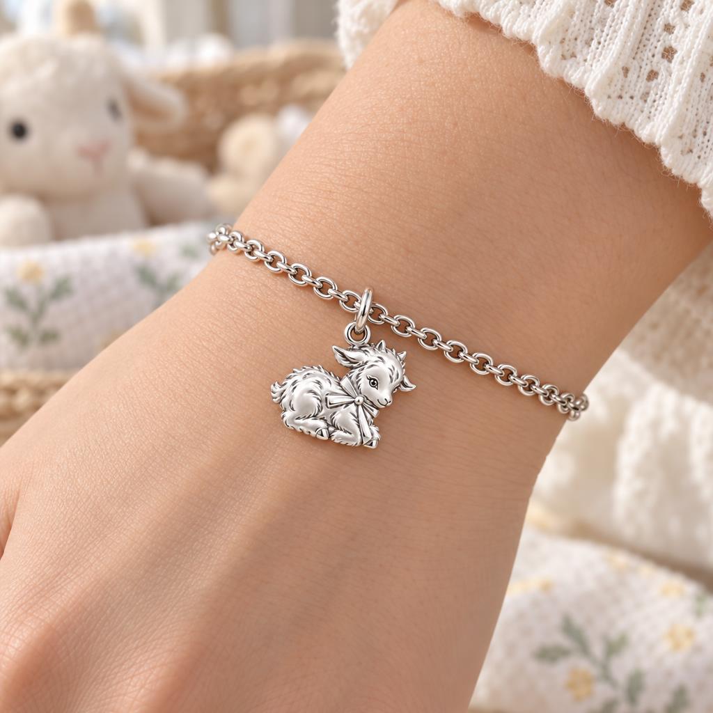 Sweet Baby Goat with Bow Charm Bracelet Set – worn / in use