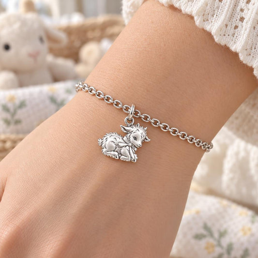 Sweet Baby Goat with Bow Charm Bracelet Set – worn / in use
