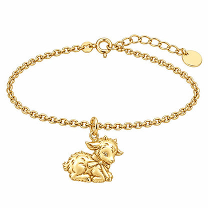Sweet Baby Goat with Bow Charm Bracelet Set – 18K gold, front view
