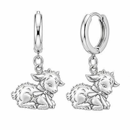 Sweet Baby Goat with Bow Huggie Charm Earrings – silver, front view