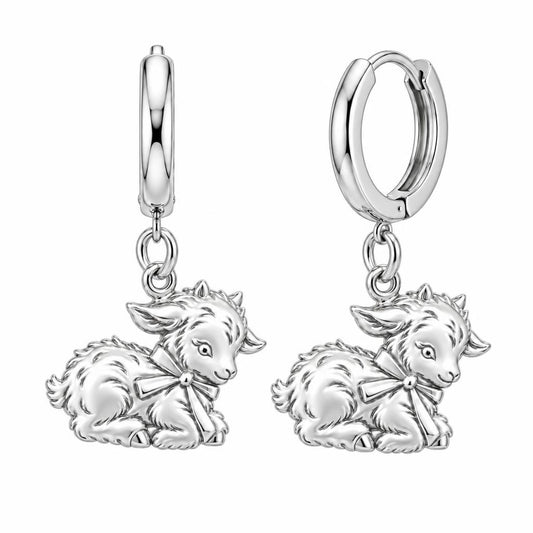 Sweet Baby Goat with Bow Huggie Charm Earrings – silver, front view