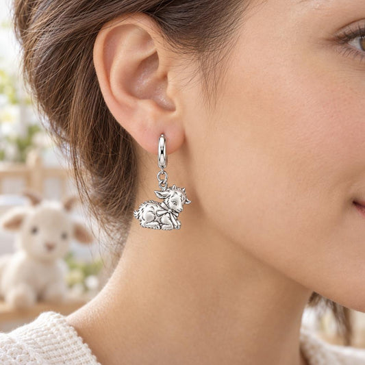 Sweet Baby Goat with Bow Huggie Charm Earrings – worn / in use