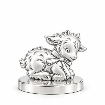 Sweet Baby Goat with Bow Keepsake Plaque – silver, front view