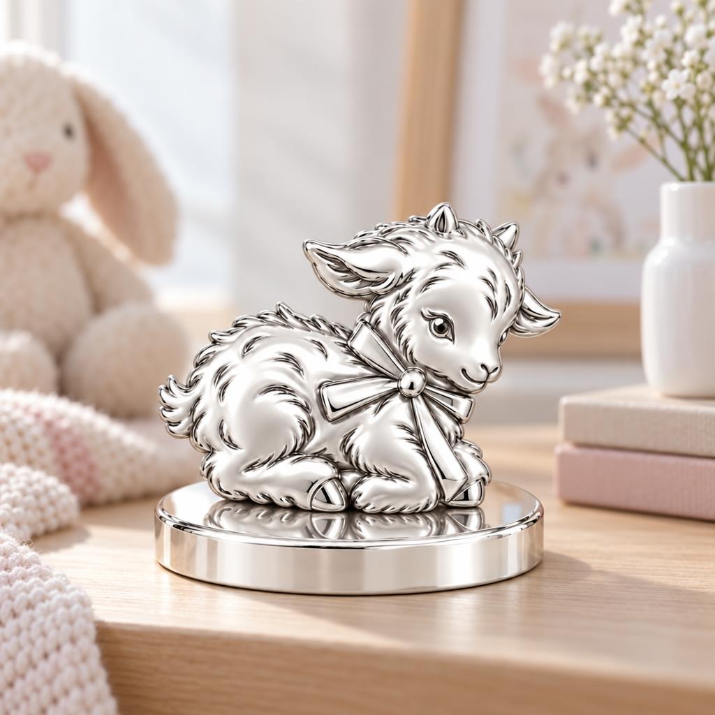 Sweet Baby Goat with Bow Keepsake Plaque – worn / in use