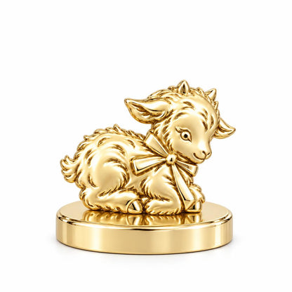 Sweet Baby Goat with Bow Keepsake Plaque – 18K gold, front view
