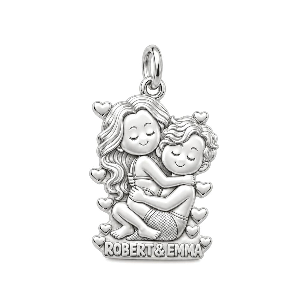 Sweet Couple Embrace Charm Bracelet – Personalized Couple Gift – silver plated 3 cm charm, front view