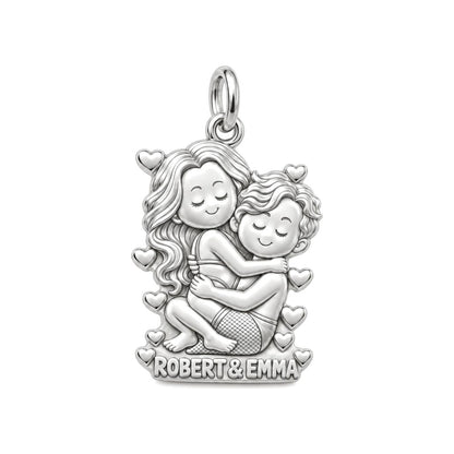 Sweet Couple Embrace Charm Bracelet – Personalized Couple Gift – silver plated 3 cm charm, front view
