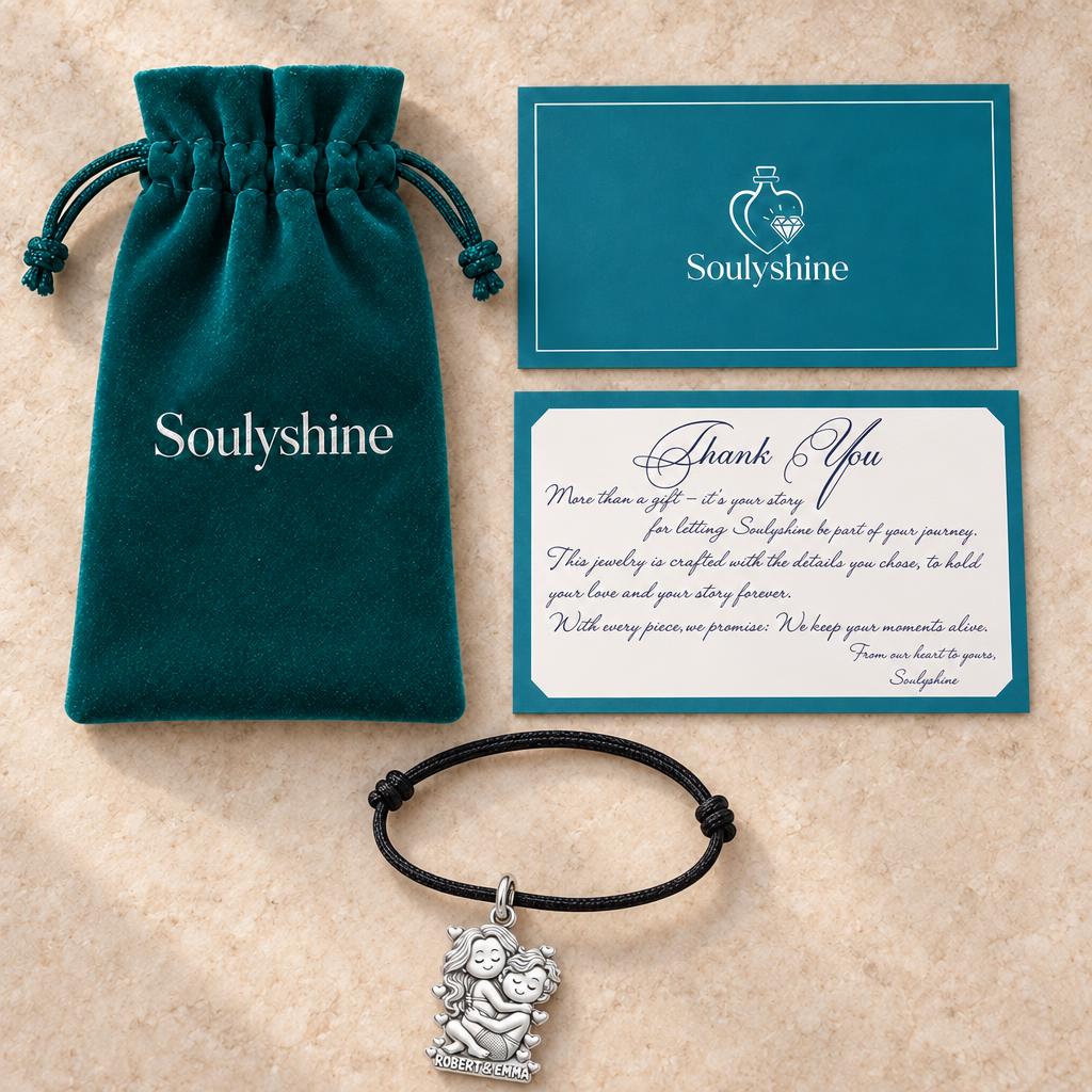 Sweet Couple Embrace Charm Bracelet – Personalized Couple Gift – Soulyshine velvet pouch and gift card
