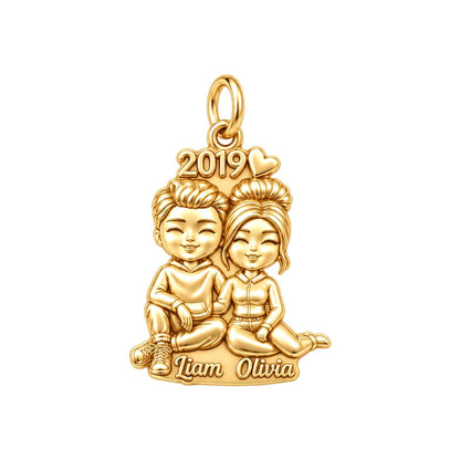 Sweet Couple Soulmates Charm Bracelet – Personalized Couple Gift – 18K gold plated 3 cm charm, front view