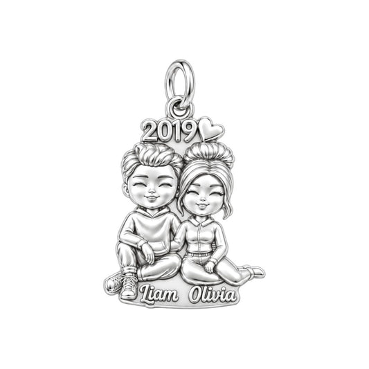 Sweet Couple Soulmates Charm Bracelet – Personalized Couple Gift – silver plated 3 cm charm, front view