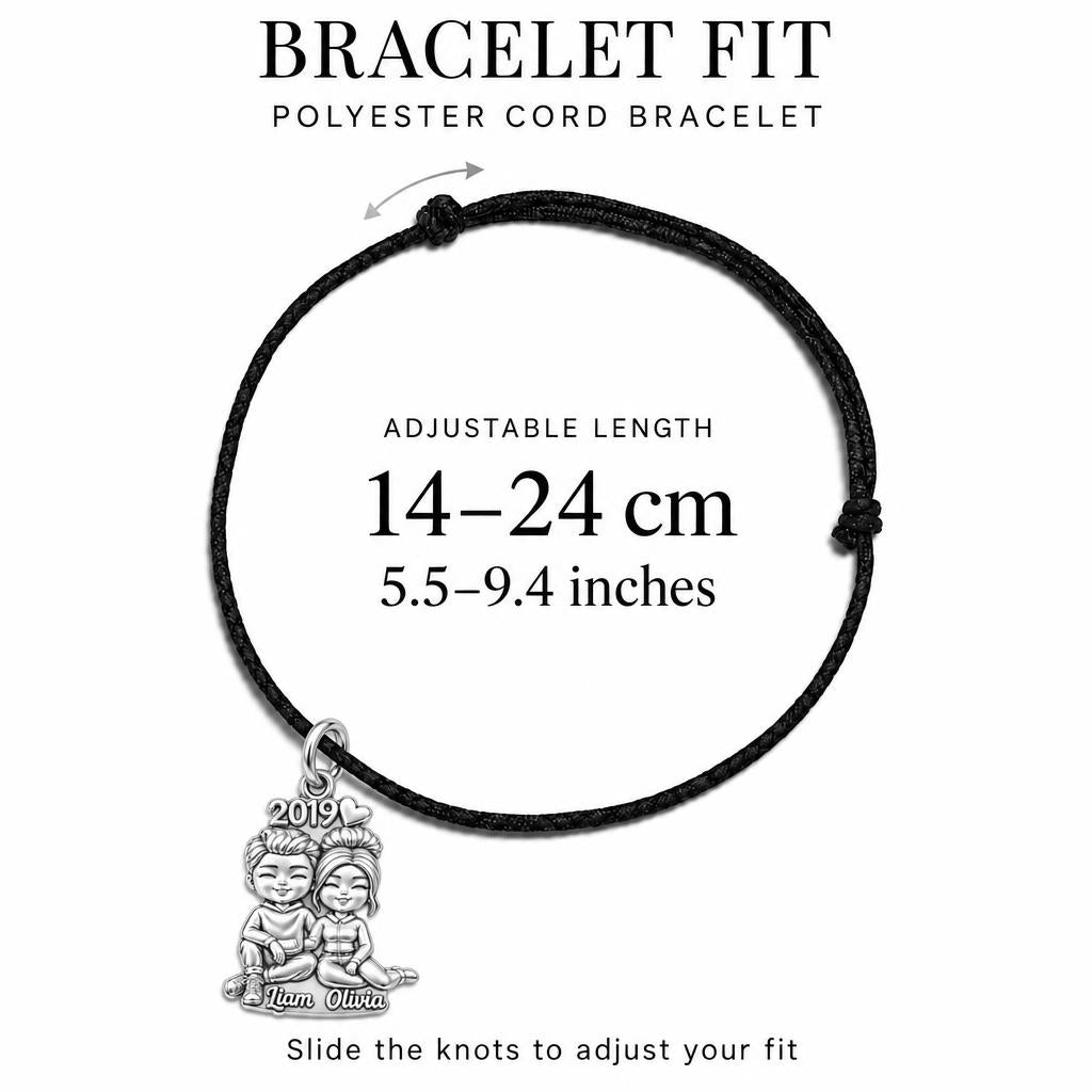 Sweet Couple Soulmates Charm Bracelet – Personalized Couple Gift – adjustable black cord bracelet, 14–24 cm