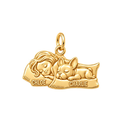 Sweet Dreams Slumber Charm Bracelet – Personalized Dog Mom Gift – 18K gold plated 3 cm charm, front view
