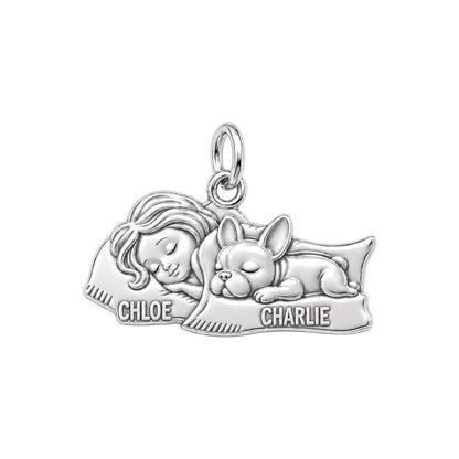 Sweet Dreams Slumber Charm Bracelet – Personalized Dog Mom Gift – silver plated 3 cm charm, front view