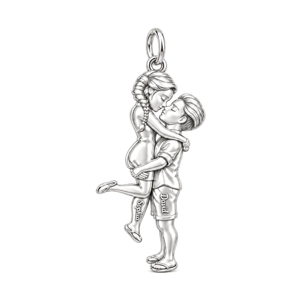 Sweet Embrace Charm Bracelet – Personalized Couple Gift – silver plated 3 cm charm, front view
