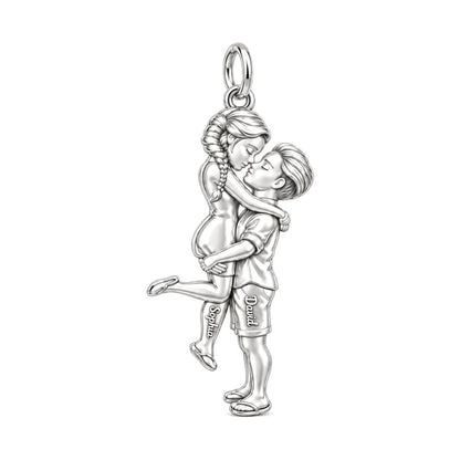 Sweet Embrace Charm Bracelet – Personalized Couple Gift – silver plated 3 cm charm, front view