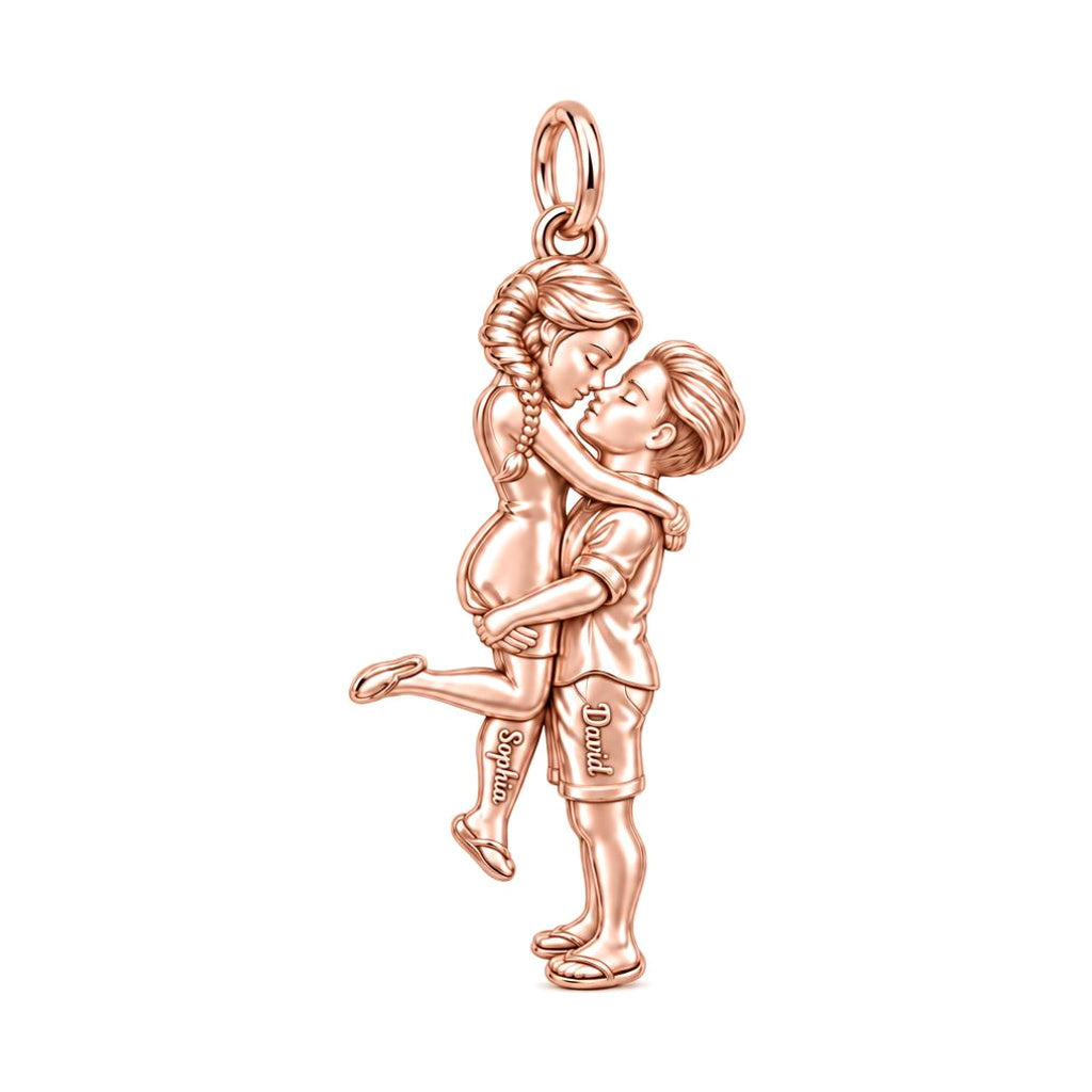Sweet Embrace Charm Bracelet – Personalized Couple Gift – rose gold 3 cm charm, front view