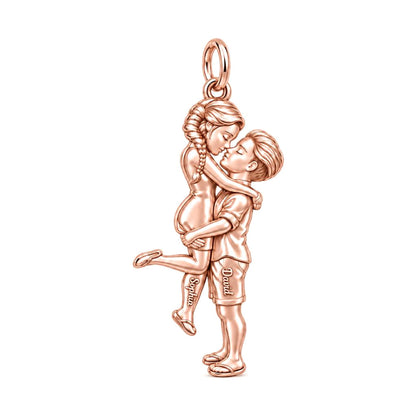 Sweet Embrace Charm Bracelet – Personalized Couple Gift – rose gold 3 cm charm, front view
