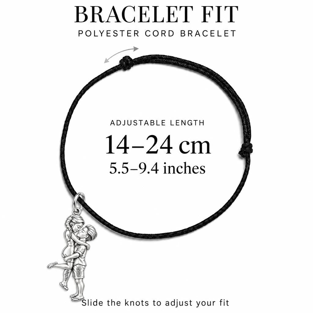 Sweet Embrace Charm Bracelet – Personalized Couple Gift – adjustable black cord bracelet, 14–24 cm