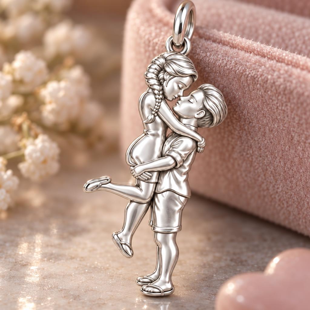 Sweet Embrace Charm Bracelet – Personalized Couple Gift – macro detail of the charm