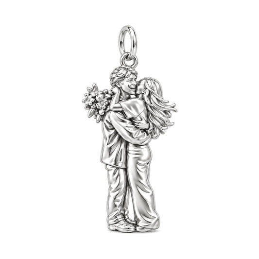 Sweet Embrace Couple Charm Bracelet – Personalized Couple Gift – silver charm, front view
