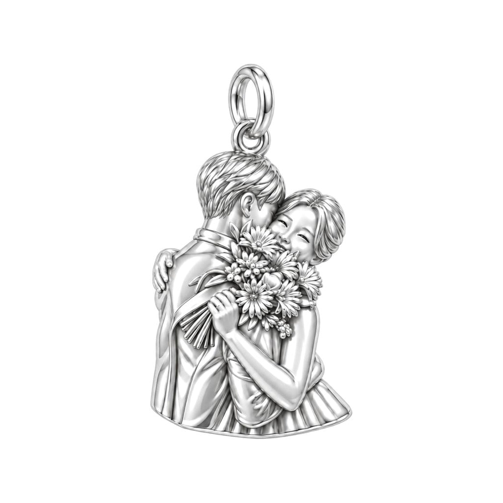 Sweet Embrace Floral Charm Bracelet – Personalized Couple Gift – silver charm, front view