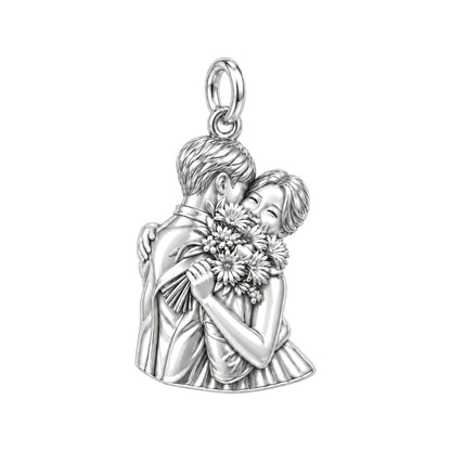 Sweet Embrace Floral Charm Bracelet – Personalized Couple Gift – silver charm, front view