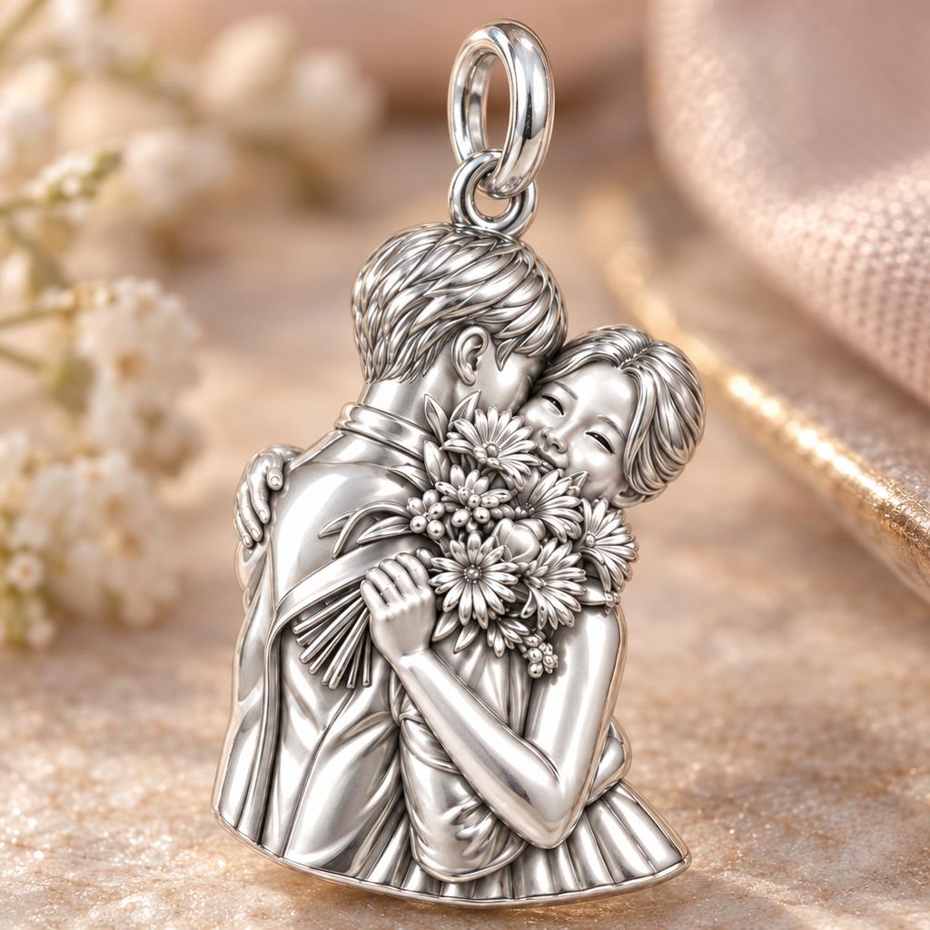 Sweet Embrace Floral Charm Bracelet – Personalized Couple Gift – macro detail of the charm