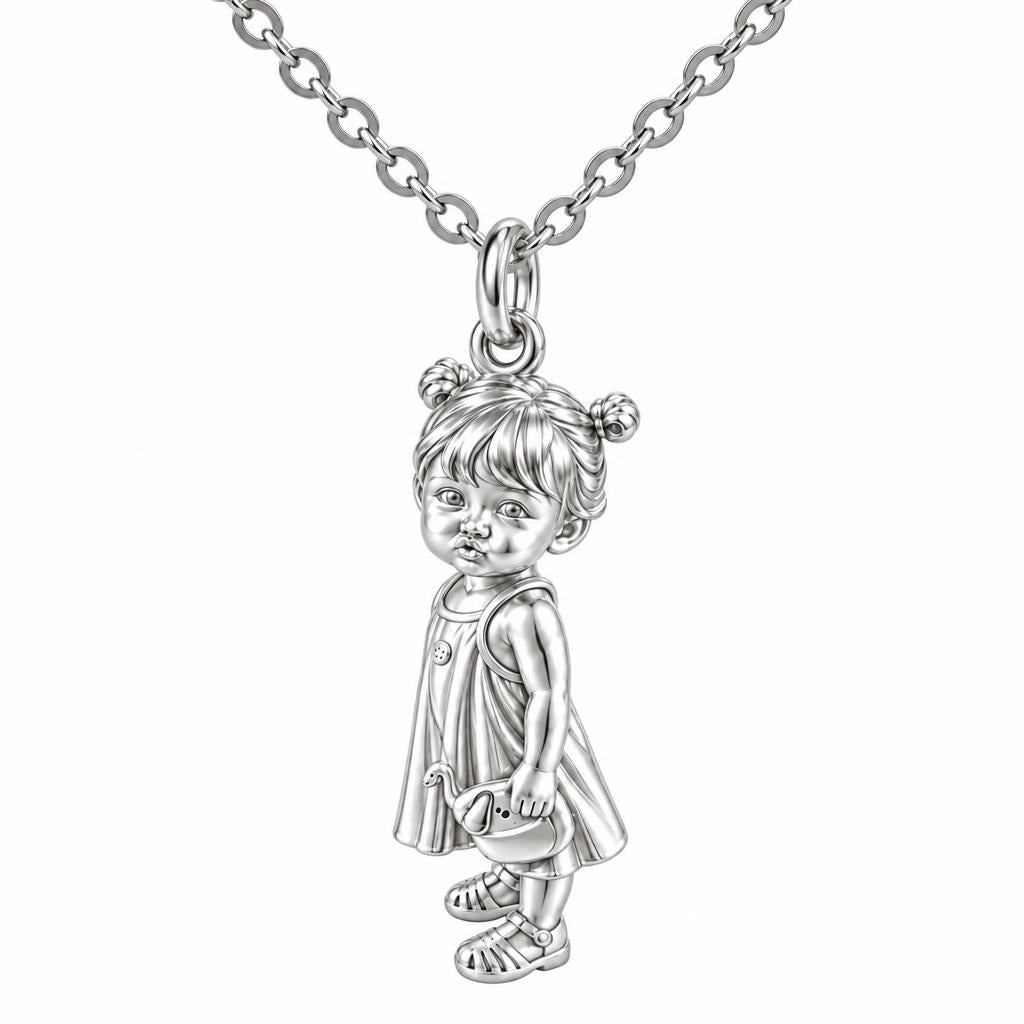 Sweet Little One Charm Necklace Set – silver, front view