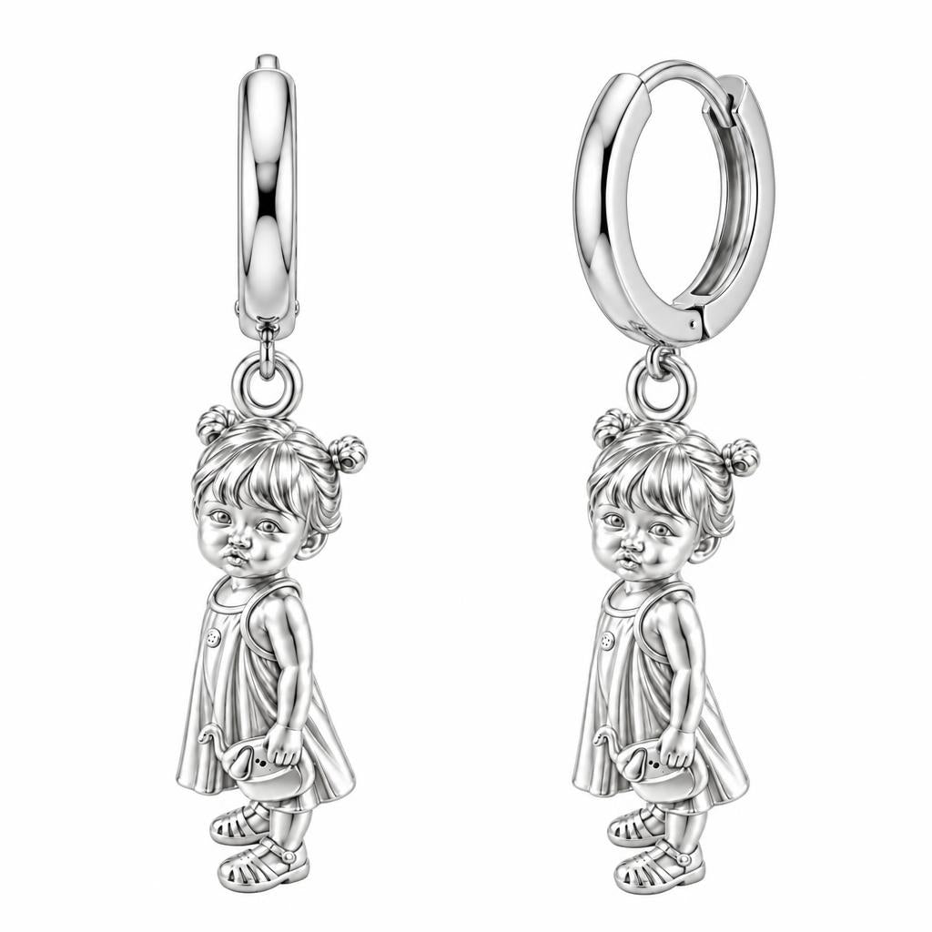 Sweet Little One Huggie Charm Earrings – silver, front view