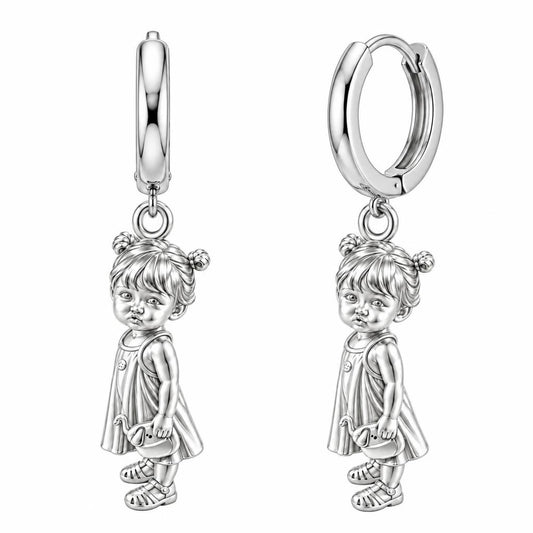 Sweet Little One Huggie Charm Earrings – silver, front view
